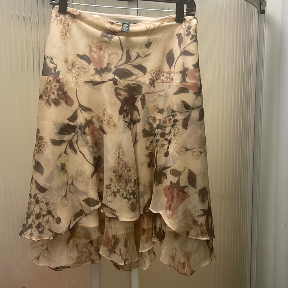 Ralph Lauren Cream Floral Midi Skirt